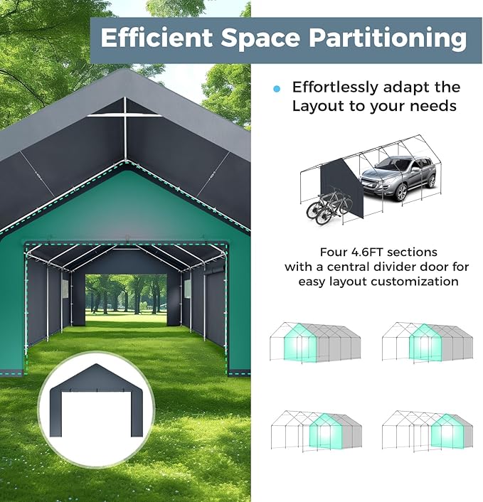 GREEN PARTY Carport, Waterproof & 12 Legs Car Canopy Portable Garage Shelter - Image 5