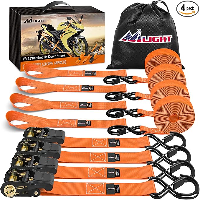 Nilight Ratchet Tie Down Straps 4500Lbs Max Break Strength 1”×15’ Heavy Duty by Nilight