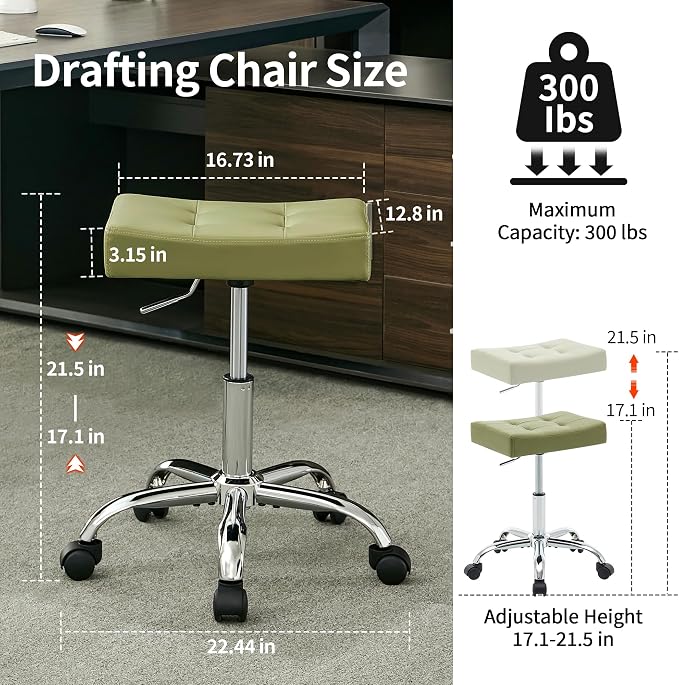 Adjustable Work Stool with Wheels Faux Leather Workbench Stool - Image 2