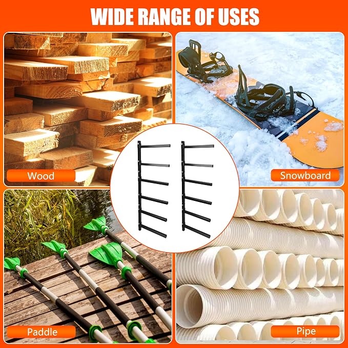 6-Tiered Collapsible Wall Mount Lumber Storage Metal Rack, 6-Level Foldable - Image 6