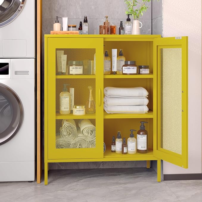 Metal Storage Cabinet with Mesh Doors, Steel Display Cabinet with Adjustable - Image 8