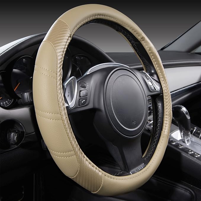 CAR PASS Line Rider Microfiber Leather Sporty Steering Wheel Cover Universal by CARPASS