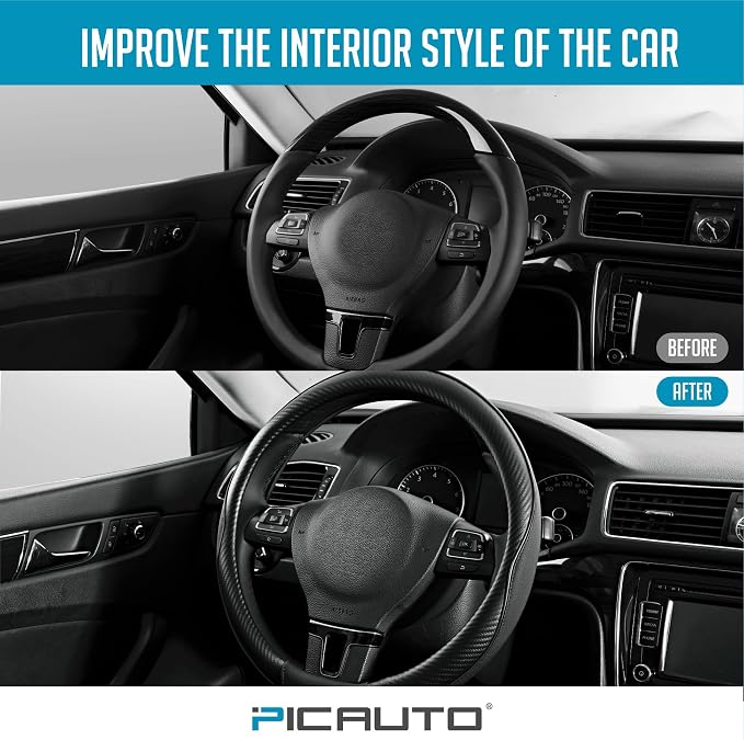 PIC AUTO Steering Wheel Cover, Sports Carbon Fiber and Super Breathable Leather - Image 5
