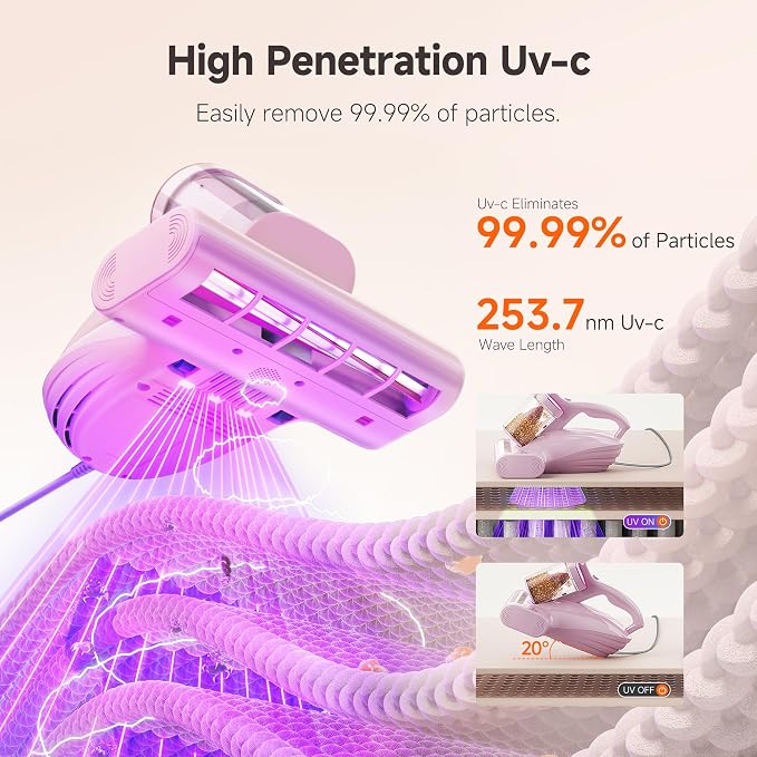 uwant Bed Cleaner with 16Kpa Suction Metal Roller 253.7nm Uv-c Light Mattress - Image 3