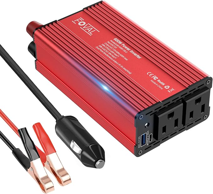 FOVAL 600W Power Inverter 12V DC to 110V AC Car Plug Adapter Outlet Converter by FOVAL