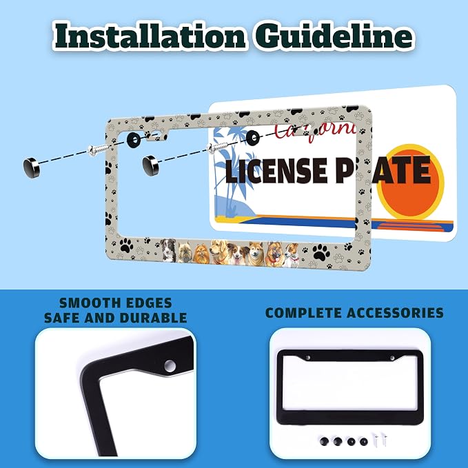 Dog License Plate Frame Pet Paw Prints Stainless Steel License Plate Holder - Image 4