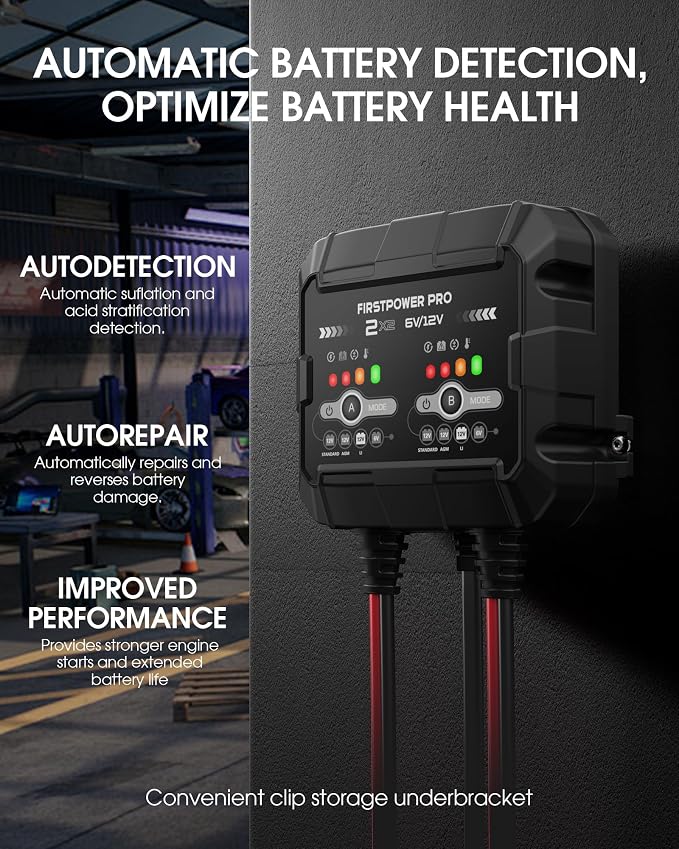 2-Bank, 4A Trickle Charger for Car Battery, 12V 6V Car Battery Charger - Image 8