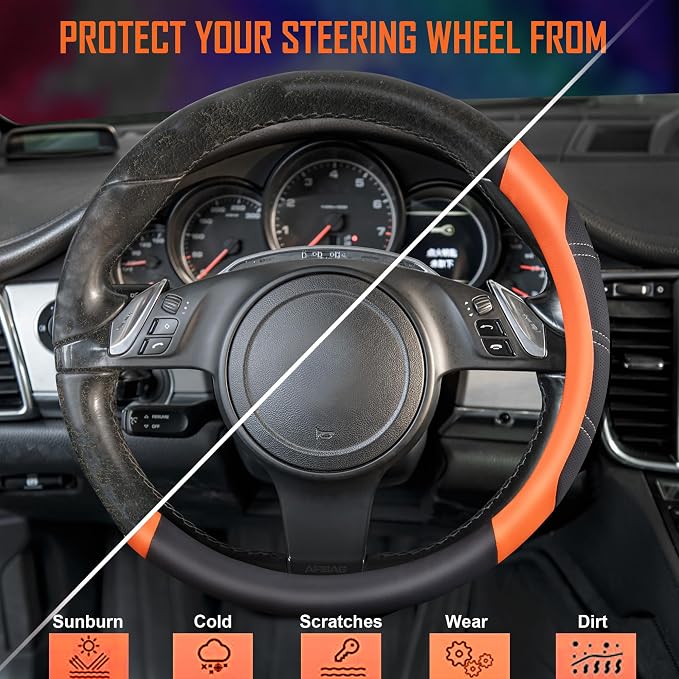 CAR PASS Line Rider Microfiber Leather Sporty Steering Wheel Cover Universal - Image 3