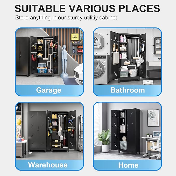 Metal Garage Storage Cabinet, 75” Cleaning Tool Cabinet - Image 7