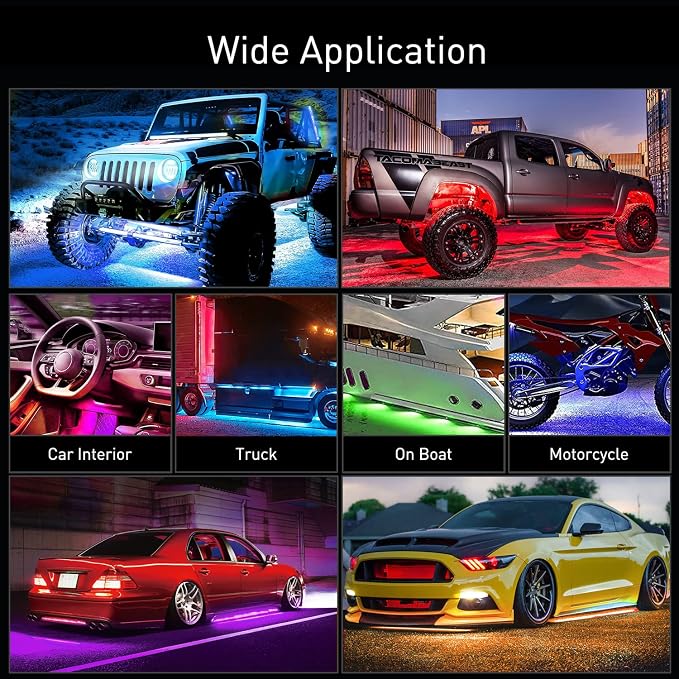 Nilight 4Pcs Car Underglow Neon Accent Strip Lights 256 LEDs RGB Multi Color - Image 9