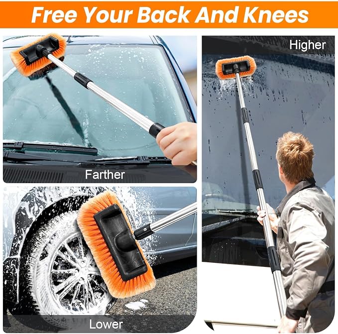 65" Car Wash Brush with Extension Pole, Car Wash 12" Dip Soft Five-Sided Brush - Image 6