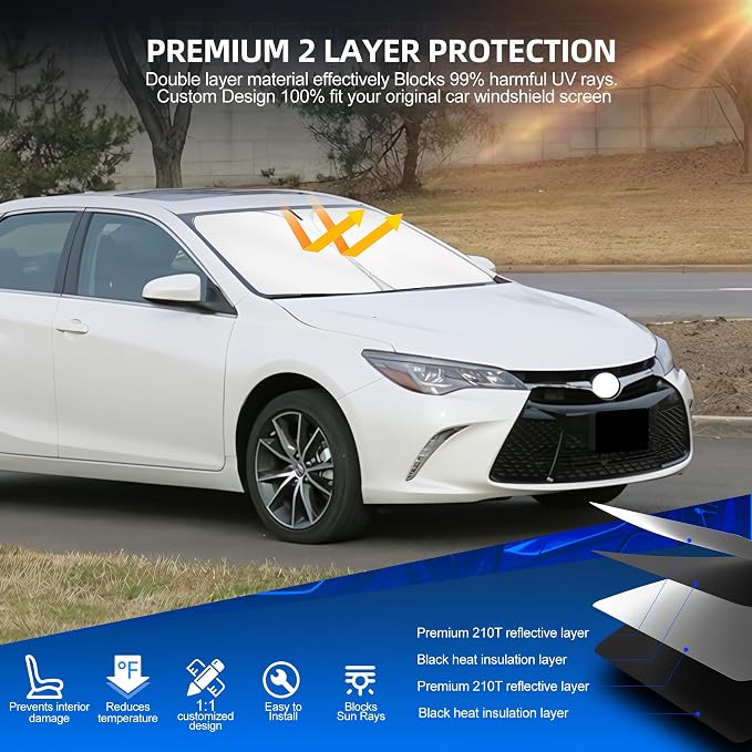 Windshield Sun Shade for Toyo-ta Camry LE XSE XLE Hybrid SE 2012-2017 Foldable - Image 3