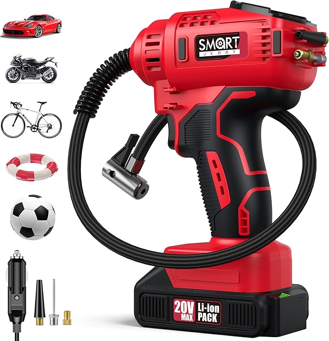 SMART JERRY - Car Tire Inflator Portable Air Compressor | 20V/12V Dual-Power by SMARTJERRY