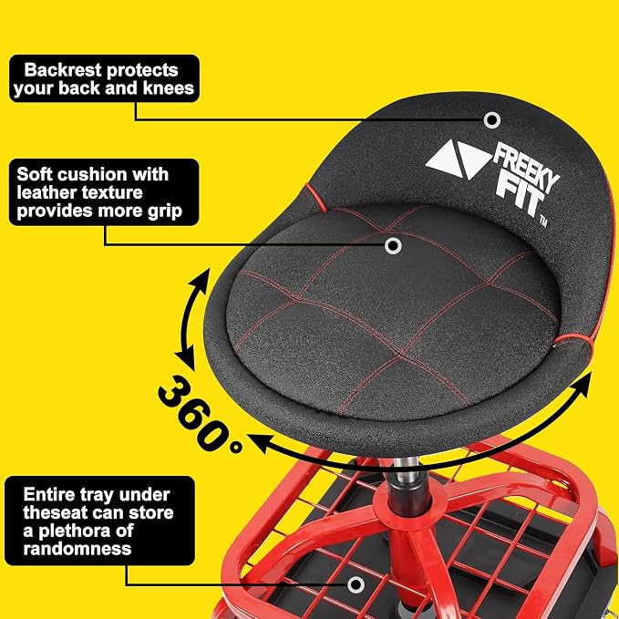 Rolling Shop Stool with Wheels, Garage Work Mechanic Stool with Backrest - Image 7