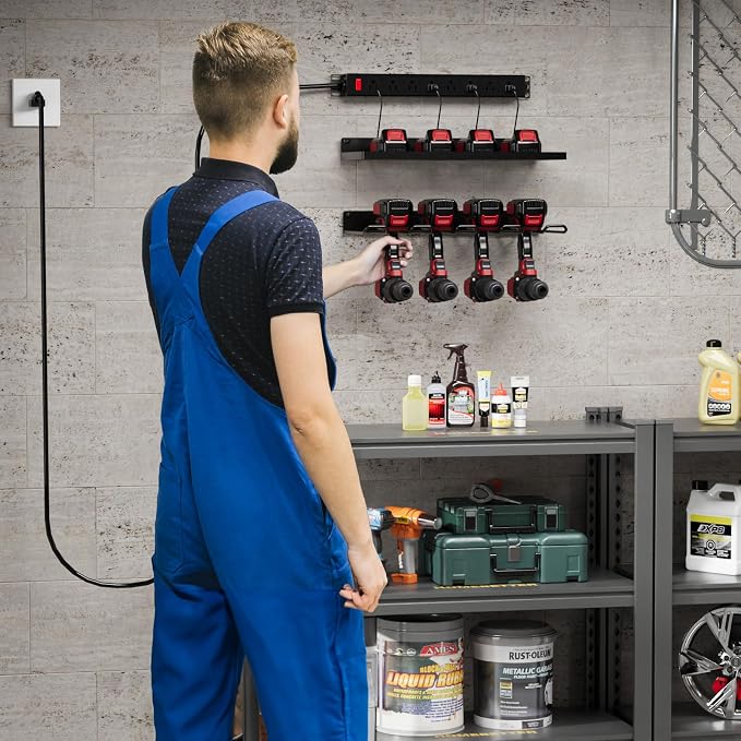 Power Tool Organizer With Charging Station, Wall Mount Drill Holder, - Image 7