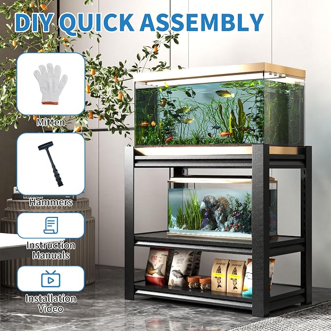 3 Tier Metal Shelving Unit, Aquarium Shelf System, Small Storage Organizer Racks - Image 5