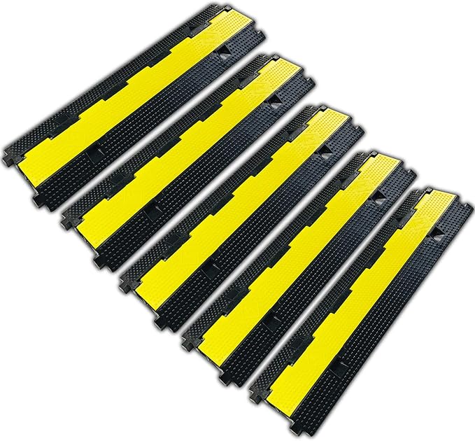 5 Pack Rubber Cable Ramp Hose Cable Protector Ramp 2 Channel 22000Lbs Load by F+COME