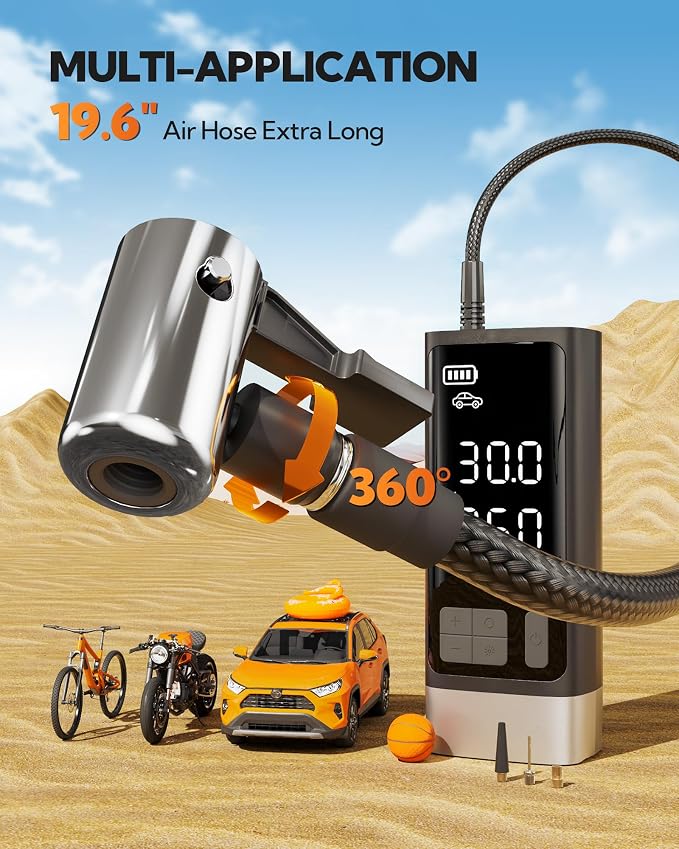 Portable Tire Inflator with Dual-Cylinder, 5 x Fast Inflation Car Air - Image 3