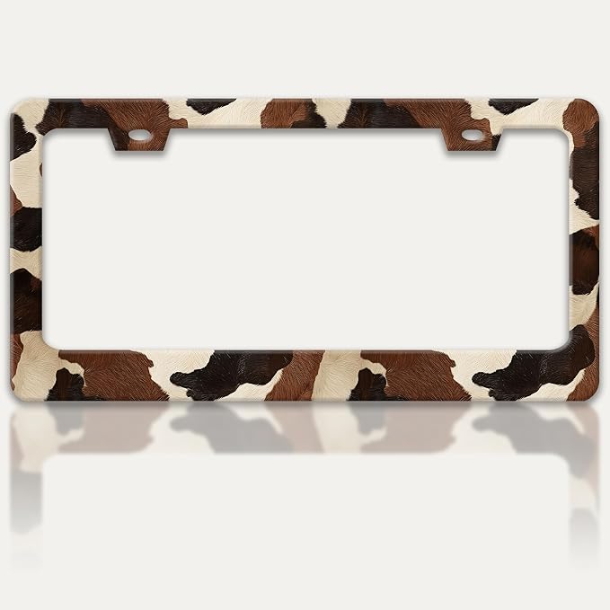 Cow Print Texture License Plate Frame Animal Skin Spots License Plate Holders by RTINRAN