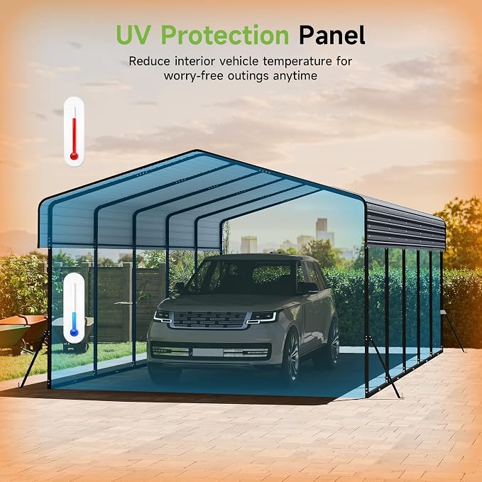 Real Relax 13' x 26' Metal Carport, Heavy Duty Carport - Image 2