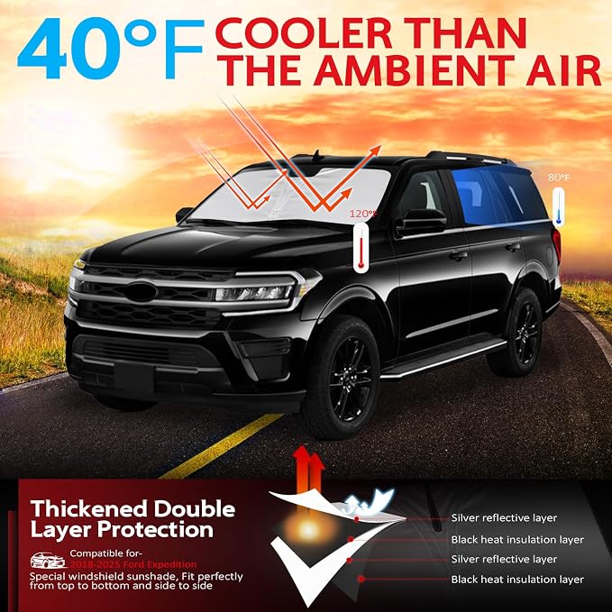 KAYZT Windshield Sun Shade for 2018-2025 Ford Expedition Foldable Sunshade - Image 2