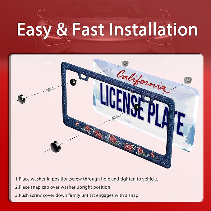 Flower Blue Jean Design License Plate Frame Personalized License Plate - Image 3