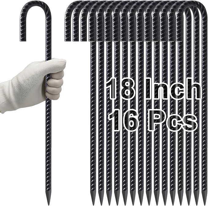 VVOKGO Rebar Stakes 18 Inch J Hook Heavy Duty Ground Anchors, 3/8" Diameter by VVOKGO