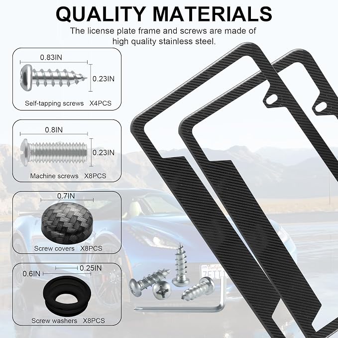 LivTee Carbon Fiber License Plate Frames, 2 Holes Stainless Steel License Plate - Image 4