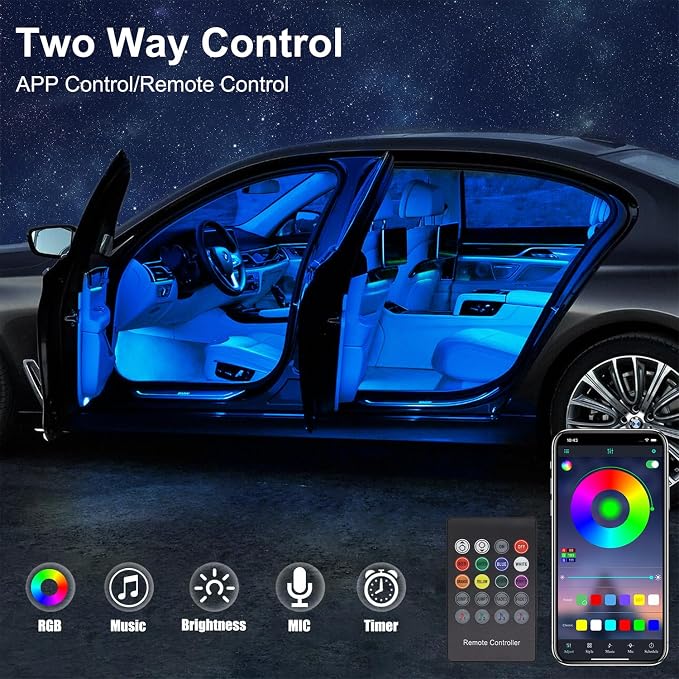 Car LED Strip Lights, LEDCARE 9 in 1 RGB Car Interior Lights - Image 4