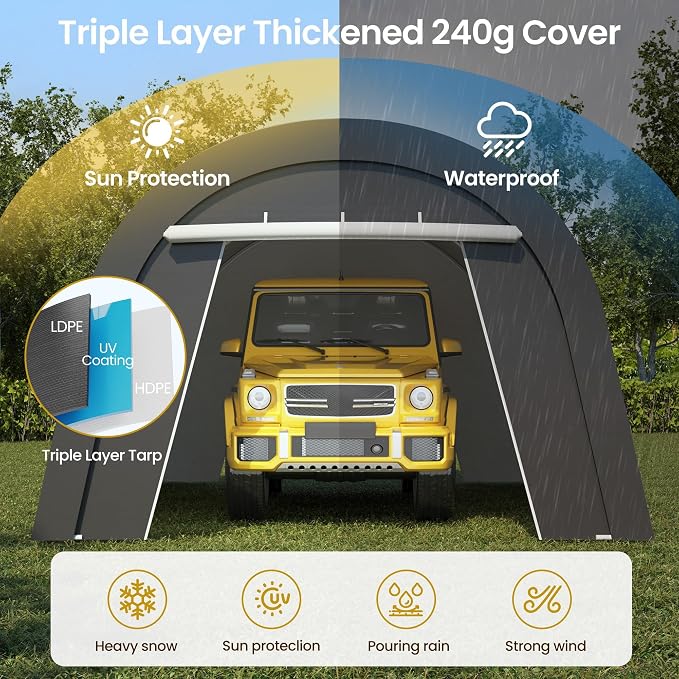 Kiss the Water Carport, Round Portable Garage, Steel Heavy Duty Carport - Image 7