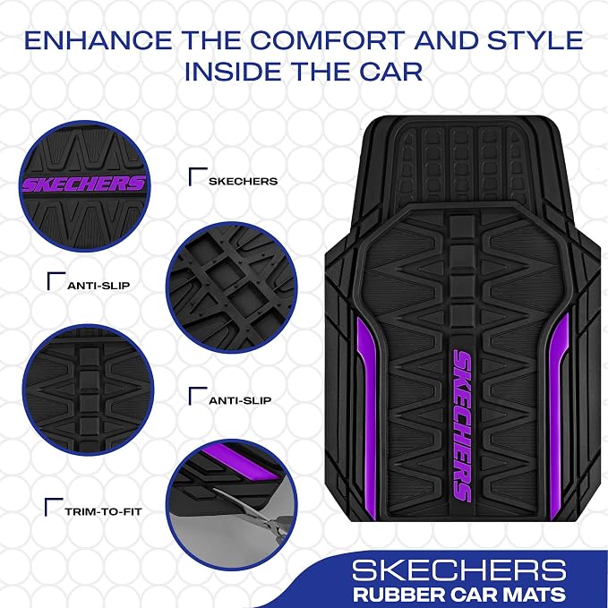 Skechers Car Floor Mats, Heavy Duty Rubber Car Mats Full Set, All Weather Floor - Image 4