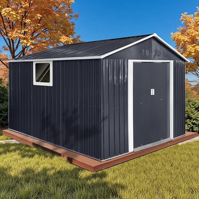 9.1' x 10.6' XL Outdoor Storage Shed, Sturdy Metal Building w/Windows & by Unknown