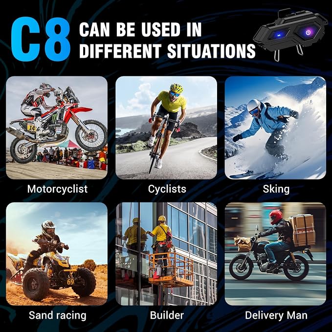Motorcycle Bluetooth Headset, C8 Helmet Bluetooth Headset - Image 6