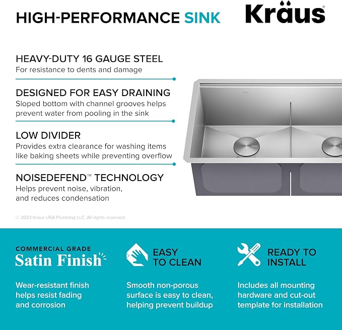 KRAUS Kore 33-Inch Undermount Workstation 16 Gauge Double Bowl Stainless Steel - Image 7
