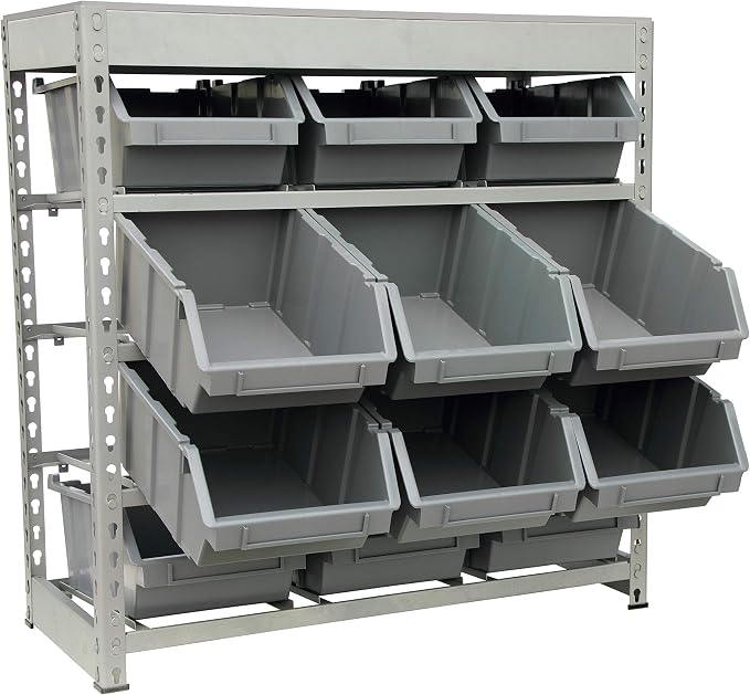 King's Rack Bin Rack Boltless Steel Storage System Organizer w/ 12 Plastic Bins - Image 2