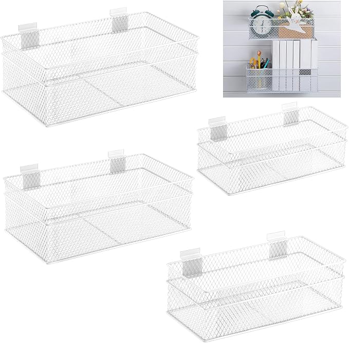 Barydat 4 Pcs Slatwall Basket Set Ventilated Metal Slatwall Basket Hanging Wire by home