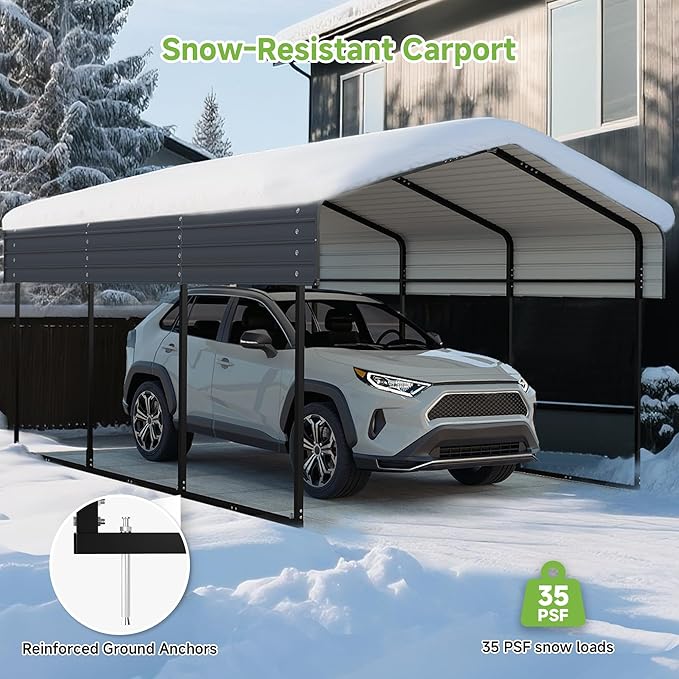 10'x15' Heavy Duty Metal Carport, Outdoor Garage Car Shelter Shade - Image 2