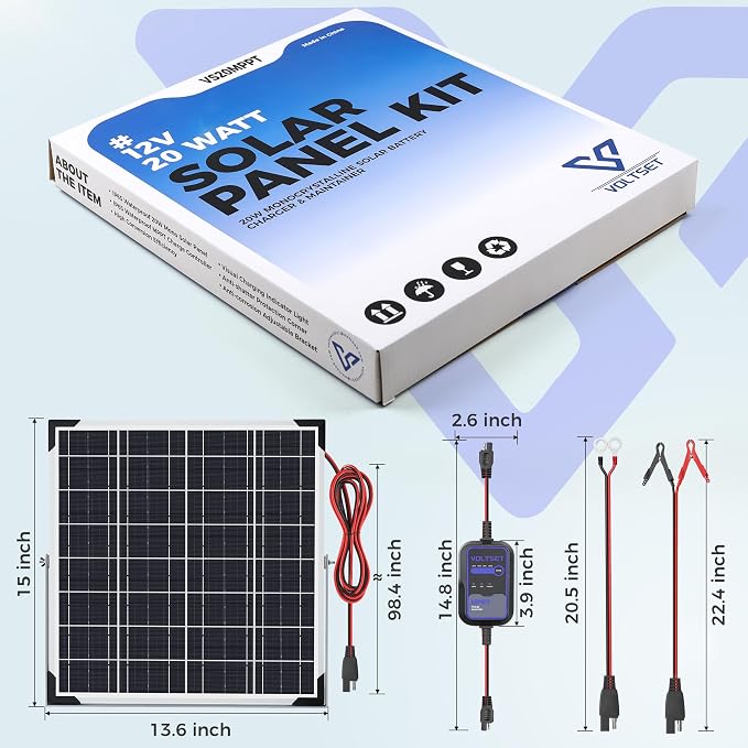 Solar Panel Kit 20W 12V with MPPT Controller, Solar Battery Trickle Charger - Image 6