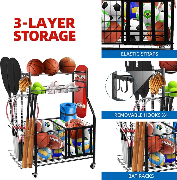 Garage Sports Equipment Organizer, Ball Storage Rack, Garage golf Organizer - Image 3
