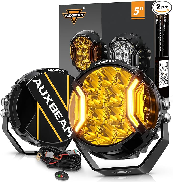 Auxbeam V-Ultra Series 5" 172W Side Shooter Offroad Fog Lights, Amber DRL by Auxbeam
