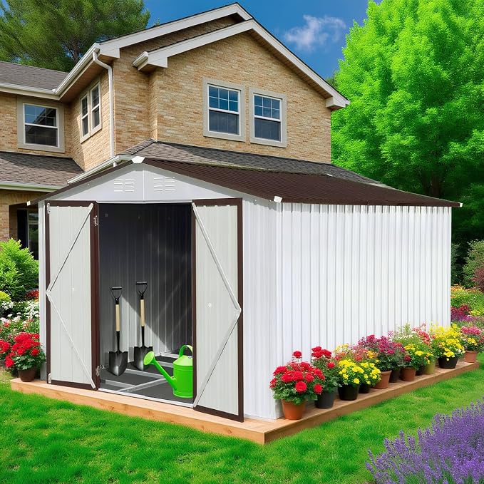 10 x 8 FT Outdoor Storage Metal Shed, Bike Garden Tool Shed by Unknown