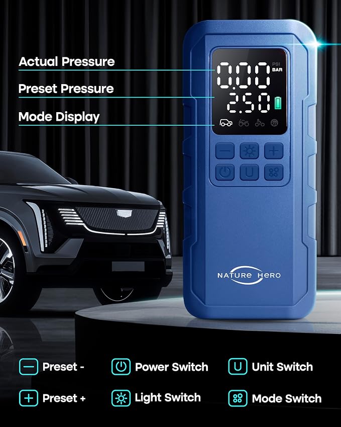 Tire Inflator Portable Air Compressor, 150 PSI car tire air pump portable - Image 6