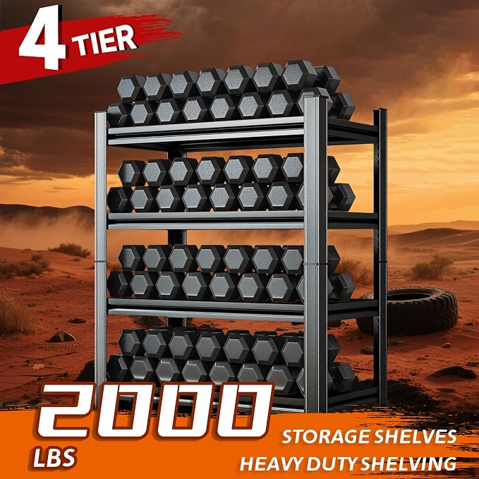 63''H Heavy Duty Metal Shelving Unit, 2000 lbs Total Capacity, Dual-Layer Column - Image 3
