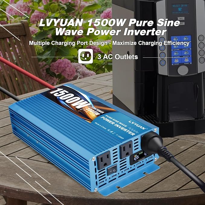 LVYUAN 1500 Watt Pure Sine Wave Inverter 12V to 110V 120V DC to AC - Image 4