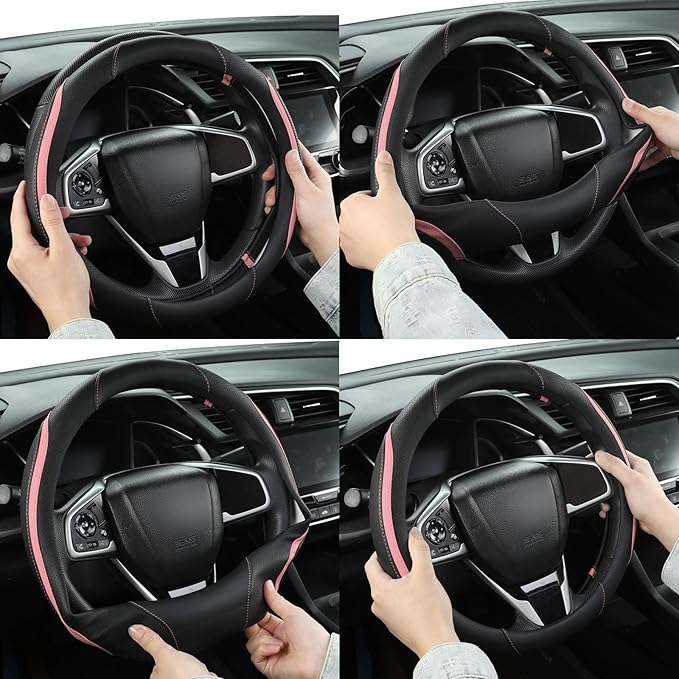 Car Steering Wheel Cover, Leather Steering Wheel Cover Pink Universal 14.5-15 - Image 6