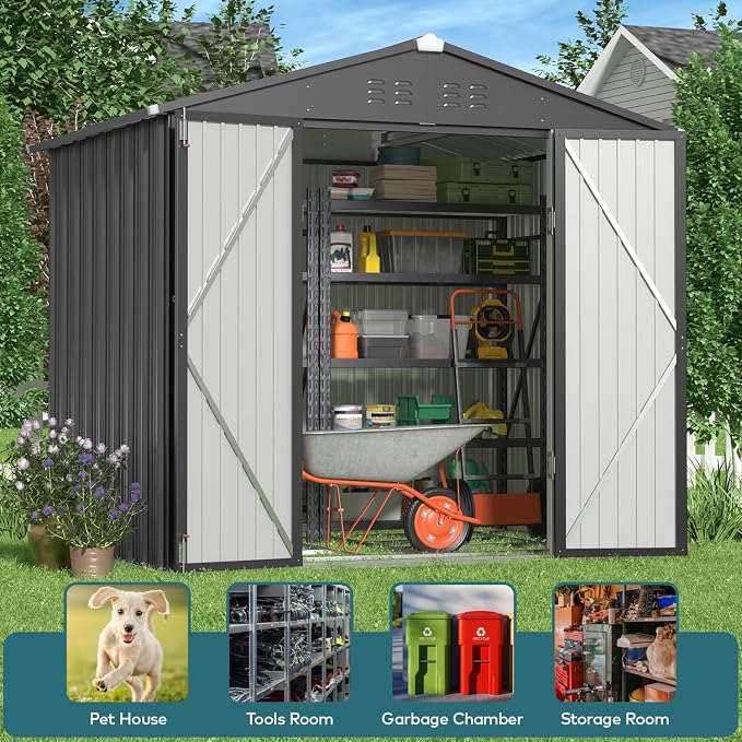 Gizoon Outdoor Storage Shed 8 x 6 FT, Galvanized Metal Garden Shed - Image 3