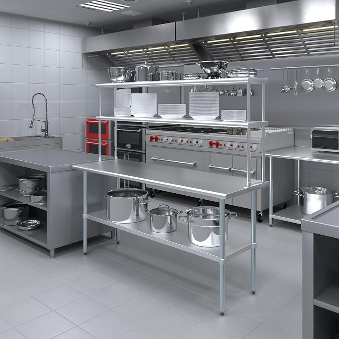 Amgood Stainless Steel Work Table Double Tier Overshelf | Metal Kitchen Prep - Image 5