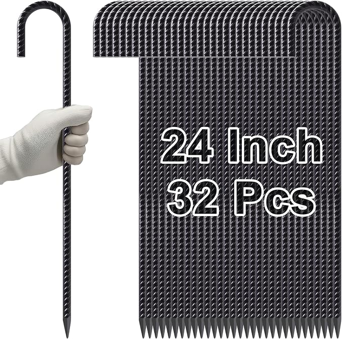 VVOKGO Rebar Stakes 24 Inch J Hook Heavy Duty Ground Anchors, 3/8 Inch Diameter by VVOKGO