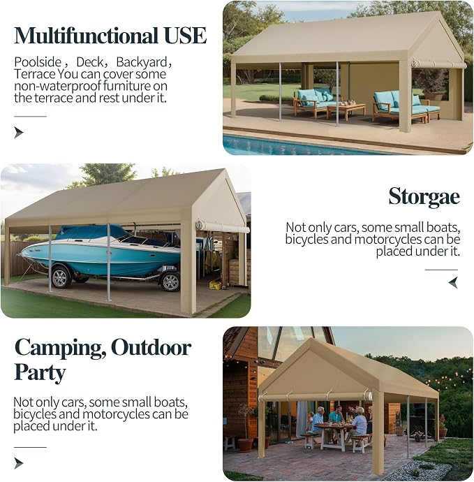 Shintenchi Carport 12' x 20' Heavy Duty Portable Garage, Car Port Canopy - Image 5