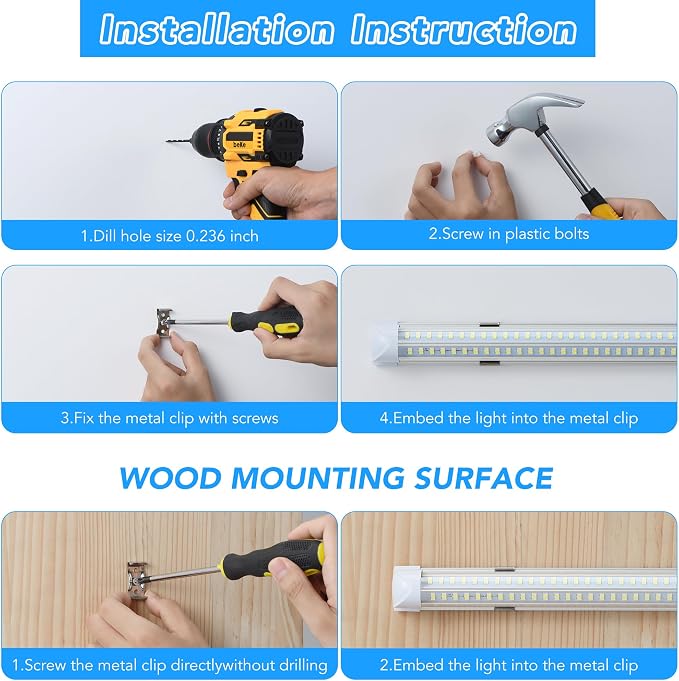 T8 LED Shop Lights, 4 Pack Garage Light 4FT 60W 9600LM 6000K, Work Lights - Image 4